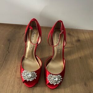 Mark & James by Badgley Mischka Red Satin Crystal Heels Size 8